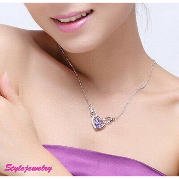 Imitation Dark Pink Crystal Rhinestone Gemstone Angel Wings Heart Necklace - Picture 2 of 11